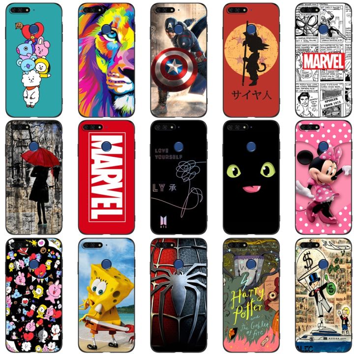 case-for-honor-7c-5-9-inch-global-version-soft-silicon-back-cover-protective-phone-case-black-tpu-cute-funy