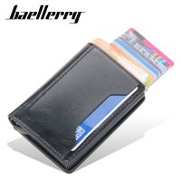 Rfid Men Wallet Money Bag Mini Trifold Purse Male Aluminium Card Holder Wallet Small Clutch Leather Wallet Thin Purse Carteras