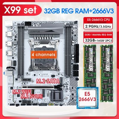 JGINYUE X99 Motherboard Kit Xeon E5 2666 V3 Processor 32G(2*16) 1866 MHz DDR3 ECC RAM Memory LGA 2011-3 Nvme SATA M.2 Interfac