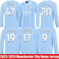 เสื้อกีฬาแขนยาว ลายทีมชาติฟุตบอล QY 2023-2024 MAC Home Haaland Bernardo Foden Alvarez Grealish De Bruyne Jersey ชุดเหย้า พลัสไซซ์