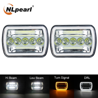 NLpearl ไฟหน้า LED 240W 5X7inch 7X6inch,ไฟหน้าลำแสงสูง-ต่ำ Halo DRL สำหรับ Jeep Cherokee Wrangler XJ YJ จำนวน1คู่