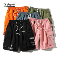 FOJAGANTO Summer Cargo Shorts Men Trend nd Mens High Street Drawstring Knee Length Pants Fashion Printing Casual Shorts Male