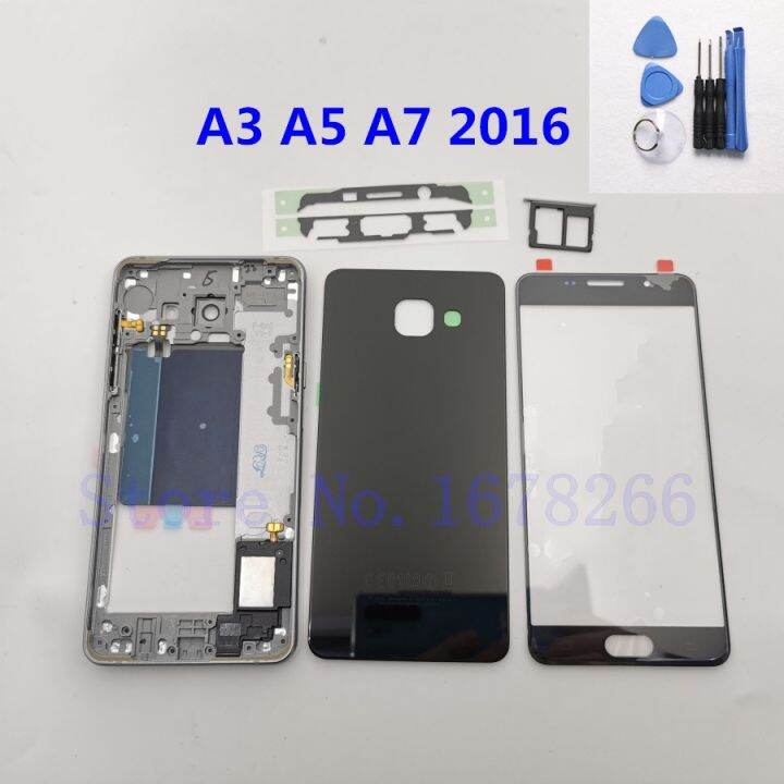 สำหรับ-samsung-galaxy-a3-a5-a7-2016-a310-a510-a710เต็มกรอบกลางปลอกหุ้มฝาหลังเคสกระจก-หน้าจอด้านหน้าเลนส์กระจก-a510f