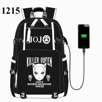 Japan Anime Black JoJos Bizarre Adventur USB Port Backpack Bag School Book Students Outdoor Shoulder Book Bag Rucksack Cosplay