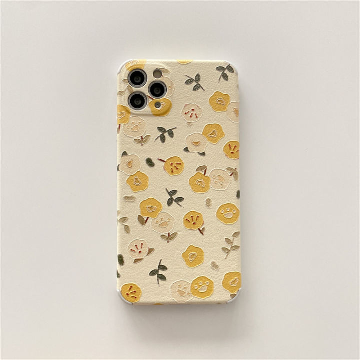 เคสโทรศัพท์ดอกไม้สีเหลืองขนาดเล็กสำหรับ-iphone13-กรณีโทรศัพท์มือถือหนังแกะสีเหลืองสำหรับ-iphone12promax-กรณีโทรศัพท์มือถือแหวนนิ้วสำหรับ-iphone-x-จี้ดอกไม้สีเหลืองสำหรับ-iphone-7-8plus