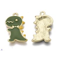 Beadthoven 5-20pc Alloy Enamel Pendants charms Cadmium Free &amp; Nickel Free &amp; Lead Free Dinosaur Light Gold Yellow Dark Green 19x11x2mm Hole: 1.2mm