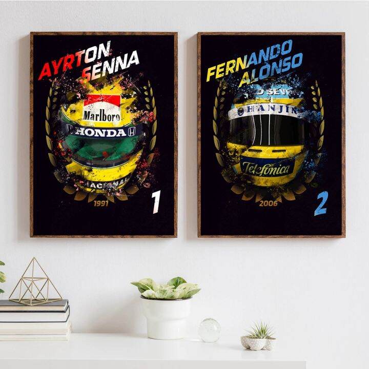 cartoon-watercolor-racer-helmet-poster-f1-formula-one-racing-picture-hd-print-wall-art-canvas-painting-children-room-home-decor