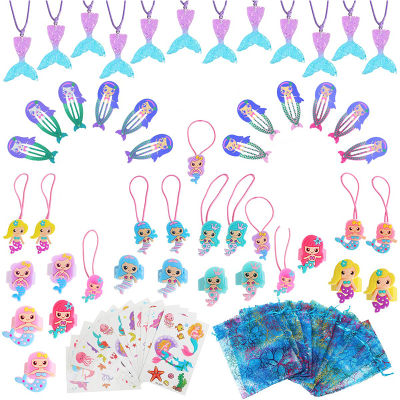 【cw】Mermaid Birthday Party Favors Supplies Kids Mermaid Necklace celet Ring Sticker Bag Baby Shower Wedding Christmas Gifts Girls