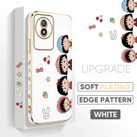 เคส PMP ฟรีสายคล้อง Y02T Y02A เคสสำหรับ Vivo ลายการ์ตูนน่ารักชิบีมารูโคเช่เคสลายขอบสี่เหลี่ยมชุบเคสโทรศัพท์เด็กผู้หญิงเคสโทรศัพท์นิ่มเคลือบหรูหรา