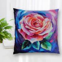 （ALL IN STOCK XZX）Customized rose painting pillowcase polyester decorative zipper pillowcase square pillowcase 40x40cm   (Double sided printing with free customization of patterns)