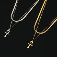 LIKGREAT Amulet อียิปต์ Ankh ข้ามสร้อยคอสแตนเลสสองชั้นกระดูกไหปลาร้างูโซ่ Crucifix อียิปต์เครื่องประดับสำหรับผู้หญิง