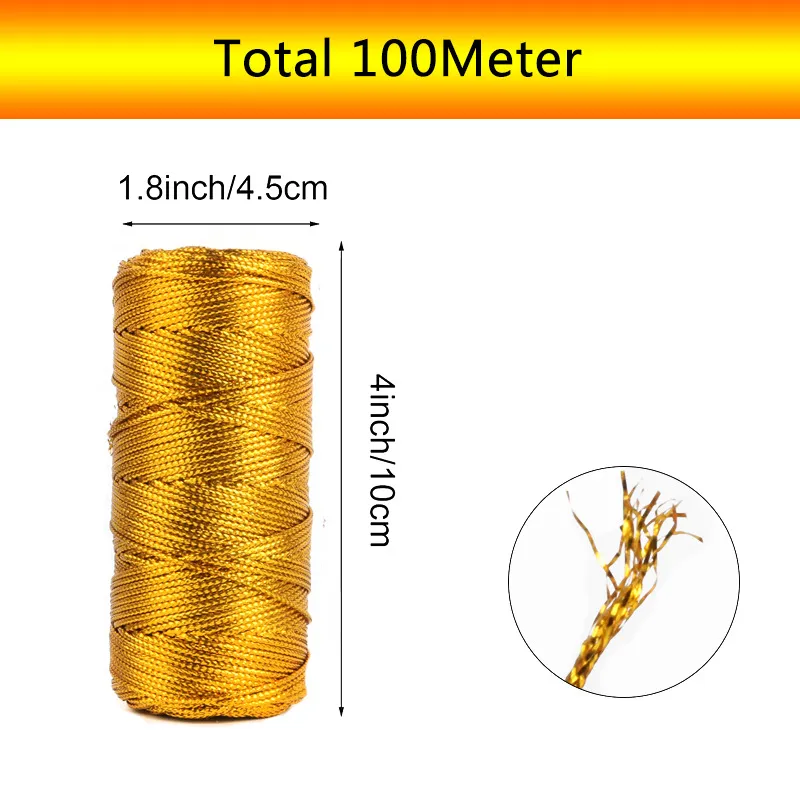 100M Gold Silver Macrame Cord Rope String Twine Ribbon Bows Crafts DIY Gift  Wrap Sewing Twisted Thread Home Textile Decor 1.5mm