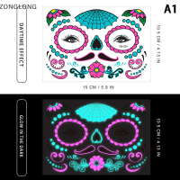 ?ZONGLONG? สติกเกอร์เรืองแสงฮาโลวีนตลกสยองขวัญที่สร้างสรรค์แต่งหน้าชั่วคราวเต้นรำวิญญาณวิญญาณใบหน้ารอยสักหน้ากากสวมหน้ากาก