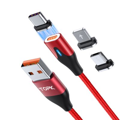 AM63 TOPK USB 1เมตรถึง8ขา + USB-C / Type-C + USB ไมโคร USB 3 In 1แจ็ค RCA แม่เหล็กแบนไนลอนถักแม่เหล็กสายเคเบิลข้อมูลสายชาร์จเร็ว