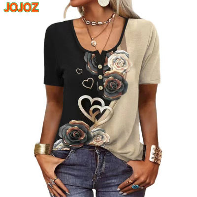 JOJOZ เสื้อยืดแฟชั่นอะคริลิคสำหรับผู้หญิงใหม่เสื้อยืด50% ชาติพันธุ์พิมพ์ลายแขนสั้นแนวยุโรปและอเมริกา50% ฤดูใบไม้ผลิ