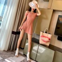 INFINITE Summer New y Strapless Irregular Slim T-shirt Solid Color Rivet Mini Dress