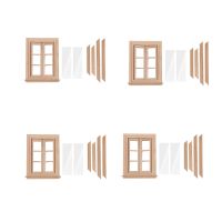 4Set 1:12 Dollhouse Miniature Double Window Wooden 6 Pane Frame and Glass Plate Doll House Diy Double Window Accessories