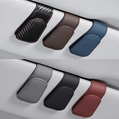 huawe Universal Car Glasses Holder Sun Visor Clip Sunglasses Holder Leather Eyeglasses Hanger Ticket Clip Glasses Mount