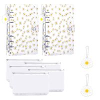 2 Pieces Daisy A6 Binder Cover Refillable 6 Ring Notebook Binder with Acrylic Daisy Pendant 6 Holes A6 Zipper Pocket