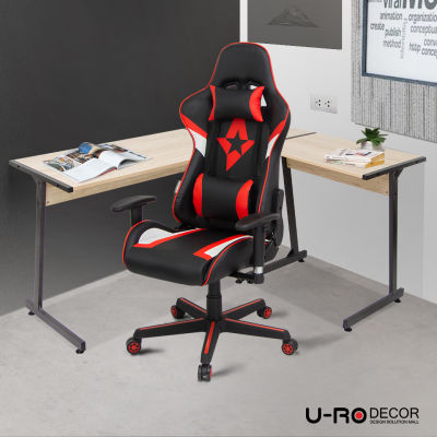 U-RO DECOR ชุดโต๊ะอเนกประสงค์ รุ่น PLUS (พลัส) สีโอ๊ค+CAPTAIN (กัปตัน)  เก้าอี้เล่นเกมส์ ปรับความสูงได้ เก้าอี้ปรับนอนได้ ปรับเอนได้ 180 องศา Recliner