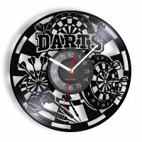 Darts Game Pub Vinyl Retro Record Wall Clock Man Cave Game Room Decoration Retro Timepiece Dart Board Bar Night Club Disk Crafts  Cooktop Parts  Acces