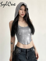 KKSylcue Silver R Matte แฟชั่น High Street เซ็กซี่ผู้ใหญ่มั่นใจ Cool Simple ผู้หญิงฤดูร้อนบาง Hooded Vestq11