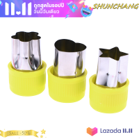 ?SHUNCHANG เครื่องหั่นผักรูปหัวใจและดอกไม้3ชิ้น เซ็ตอุปกรณ์ในครัวทำจากสเตนเลสสตีลแบบพกพาที่ตัดผลไม้