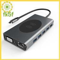 FK5F เครื่องอ่านการ์ดแยกสัญญาณแบบ14 In 1ชาร์จไร้สาย USB ฮับ Type-C แท่นวางมือถือ4K HDMI VGA