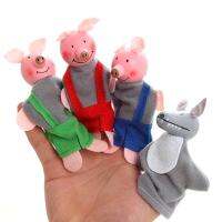 FOO ✨Hot Sale✨4 Pcs/set Three Little Pigs Finger Puppets Wooden Headed Baby Educational Toy