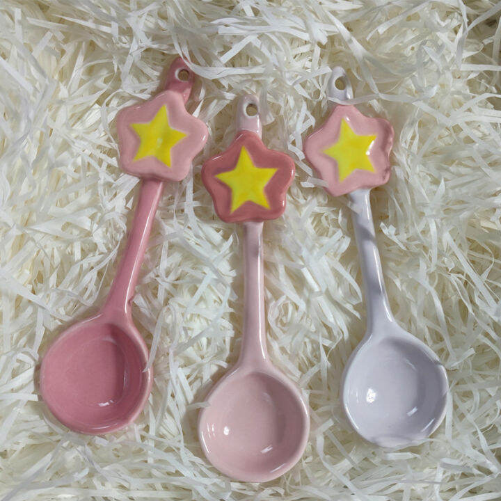 dessert-spoon-pink-spoon-lovely-spoon-girls-spoon-star-spoon-childrens-spoon-ceramic-spoon