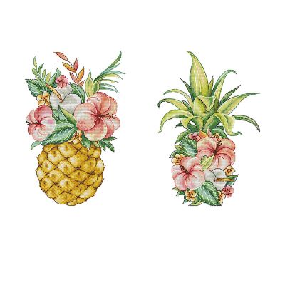 2 Sets Floral Pattern Cross Stitch Kit 11CT Printed Canvas Fabric Needle Embroidery Set DIY Pineapple Flower Home Decor