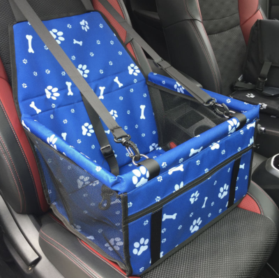 กระเป๋าที่นั่งสัตว์เลี้ยงใส่เบาะในรถยนต์ ลายเท้าหมา สีน้ำเงิน
