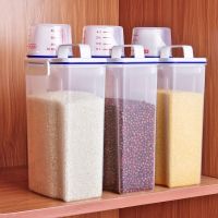 【CW】 Large capacity rice bucket sealed moistureproof tank with handle Measuring Cup Transparent Rotary kitchen grain food storage box