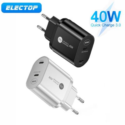 Electop 40W ชาร์จเร็วแบบคู่,USB PD-C QC 3.0ชาร์จเร็วสำหรับ iPhone 13 12 11 Pro Max X Xr iPad อะแดปเตอร์สากล