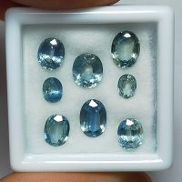 พลอย ไพลิน แซฟไฟร์ แท้ ธรรมชาติ ( Natural Blue Green Sapphire ) จำนวน 8 เม็ด หนักรวม 5.47 กะรัต