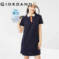 GIORDANO Women Dresses Contrast Color Collar Stretch Polo Dresses Short Sleeve Summer Pique Fashion Casual Polo Dresses 05463457