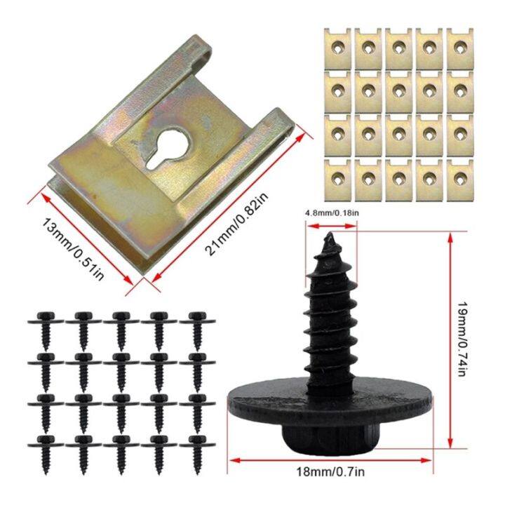 40x-car-fastener-self-tapping-screw-base-u-type-j98-j260-under-tray-nut-clip-automobile-engine-fender-bumper-plate-clamp-nails-screws-fasteners