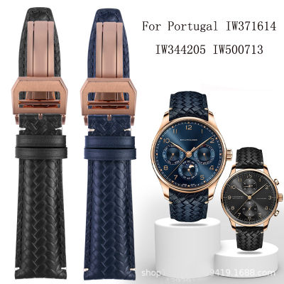 สายนาฬิกาทอ cowhide คุณภาพสูงสำหรับ IW344205 IW371614 IW500713 Portugieser Portofino BLUE สายนาฬิกาหนังนิ่ม22mm