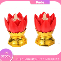 PUDE 2pcs สีแดงเเดง โคมไฟดอกบัว ไฟพุทธศาสนา ไฟเทียน LED ไฟ LED สำหรับแบตเตอรี่ finials เครื่องประดับสำหรับตกแต่ง โคมไฟอิเล็กทรอนิกส์อิเล็กทรอนิกส์ บ้านในบ้าน