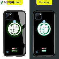 สำหรับ Realme C21Y เซลล์เคสโทรศัพท์ส่องสว่างเรืองแสงในที่มืดมหัศจรรย์เคสโทรศัพท์สำหรับเด็กผู้ชายซูเปอร์ฮีโร่สำหรับผู้ชายโลโก้เคสมันวาวสไปเดอร์แมนไอรอนแมนกระจกเทมเปอร์ธอร์เคสฝาหลัง