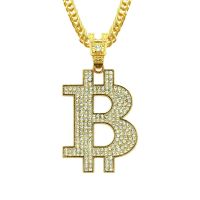 Hip Hop Rhinestones Paved Bling Iced Out Gold Silver Color Bitcoin Pendants Necklace for Men Rapper Jewelry 30inch Cuban Chain