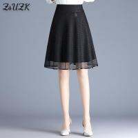 Women Grid Knee-Length A-Line Skirts Spring Summer New Fashion Black Skirt High-Waisted Office Lady Wear Skirt