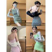 5สีเซ็กซี่ยืดหยุ่นสลิปเดรสวินเทจสาย Bodycon ลายถักมินิเดรส