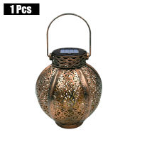 Hanging Solar Lanterns Retro Hollow Solar Lights with Handle Outdoor Solar Garden Lights Decor for Yard Tree Fence Patio Bronze