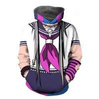 เสื้อกันหนาว มีฮู้ด พิมพ์ลาย Ibuki Mioda Dangan 3 มิติ สําหรับผู้ใหญ่ ไซซ์ XXL สีขาว