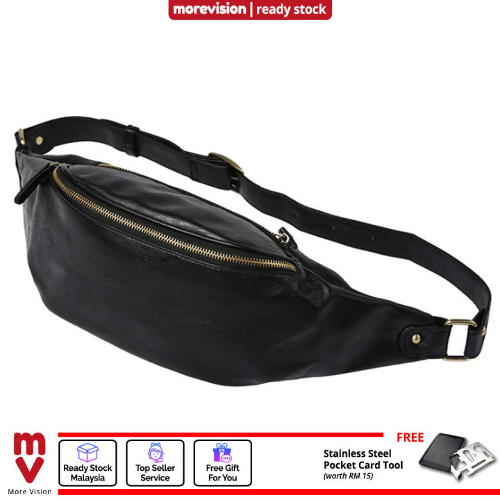 MV Bag Leather Messenger Bag Black Sling Shoulder Beg Sandang
