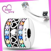 925 Sterling Silver Colorful Heart-shaped Fixing Clip Fit Pandora Charms Silver 925 Original Bracelet for Jewelry Making