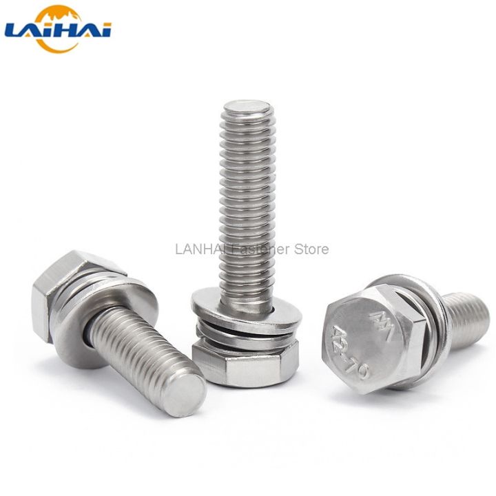 1-10pcs-m4-m5-m6-m8-m10-m12-304-stainless-steel-external-hex-hexagon-head-sem-screw-flat-washer-spring-gasket-assemble-bolt