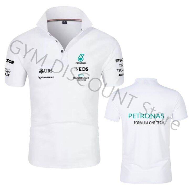 f1ทีมเปโตรนาสแบบใหม่แฟนรถแข่งเสื้อยืดกีฬากลางแจ้งขนาดใหญ่พิเศษเสื้อเชิ้ตโปโลสตรีโลโก้ทีมแขนสั้น2023