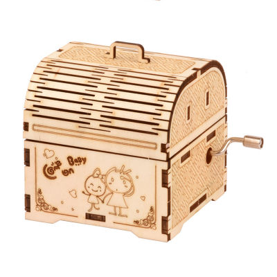 3D Wooden Puzzle Music Box Hand Crank Wood Musical Treasure Box DIY Self Assembly Craft Model Kit Home Decoration Educational Building Set Gift for St
